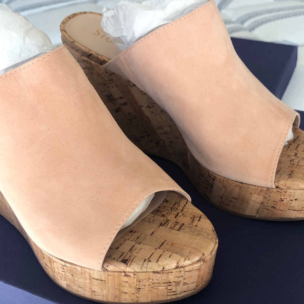 Stuart Weitzman Suede Wedge Cork Platform slides